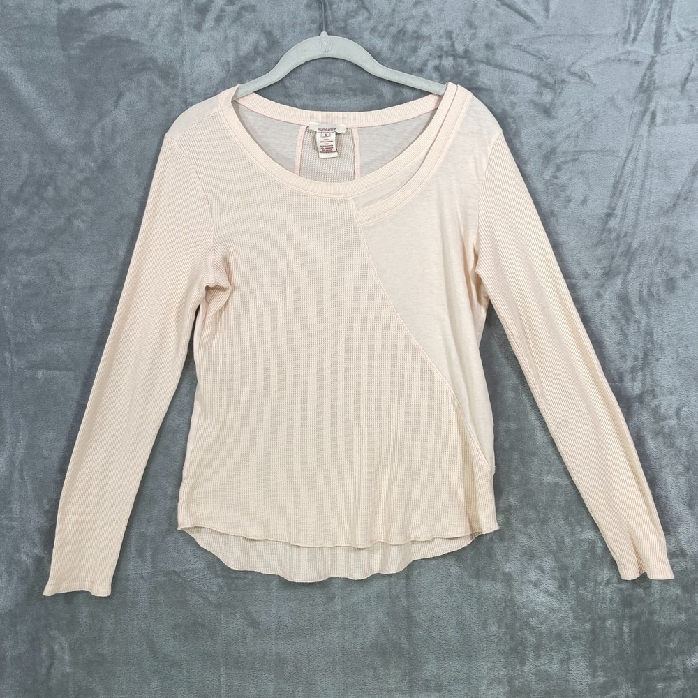 Sundance Waffle Knit Women's Small‎ Long Sleeve Top Pale Peach Thumbholes Cotton